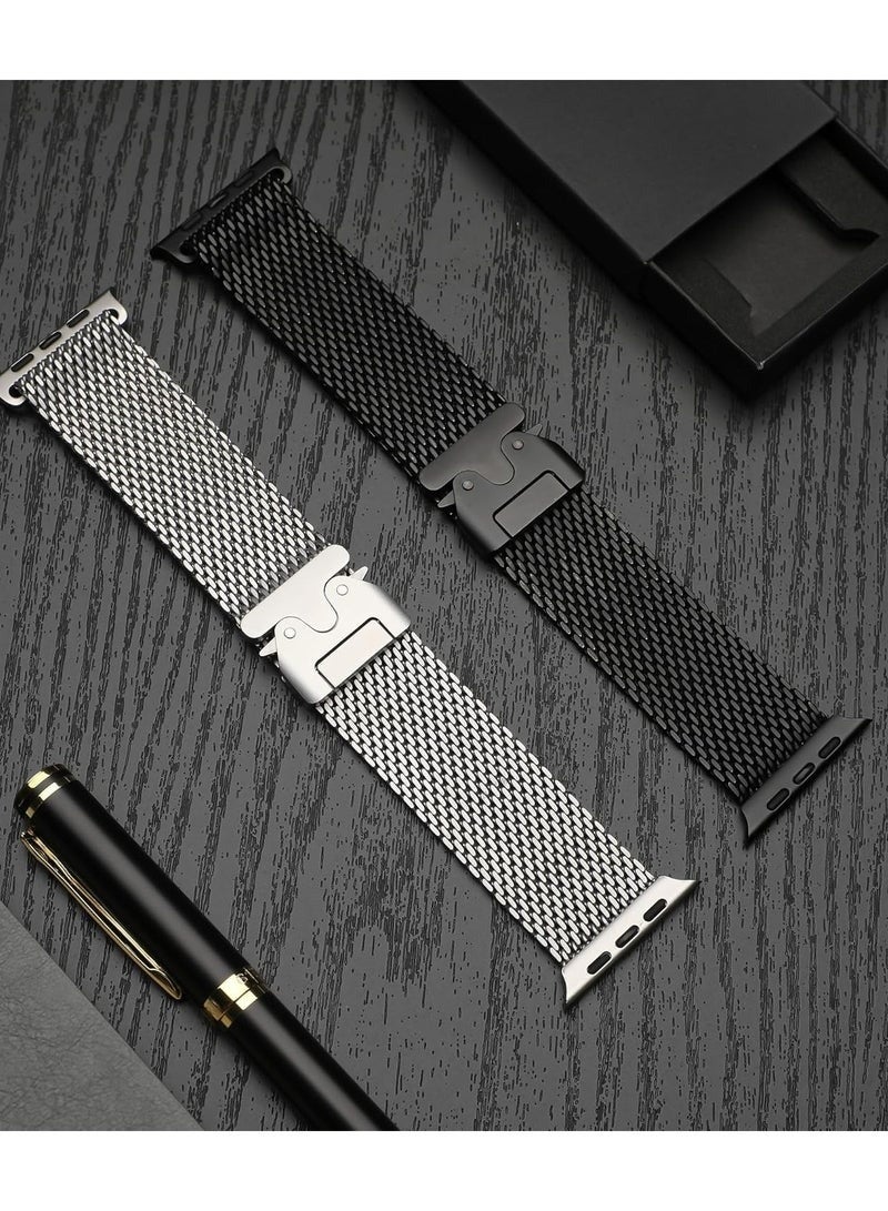 INEIX Milanese Mesh Loop Compatible with Apple Watch Bands 49mm 46mm 45mm 44mm 42mm for Men Women, Stainless Steel Mesh Loop with Parachute-style Buckle for iWatch Ultra 2 Series 10 9 8 7 6 SE 5 4 3 - Image 4